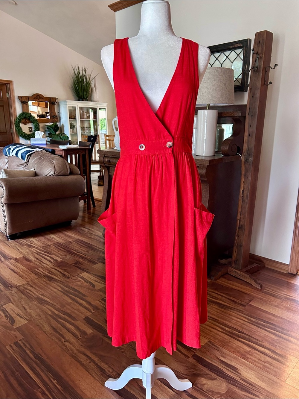 Free People Strapless Red Wrap-Style Dress
